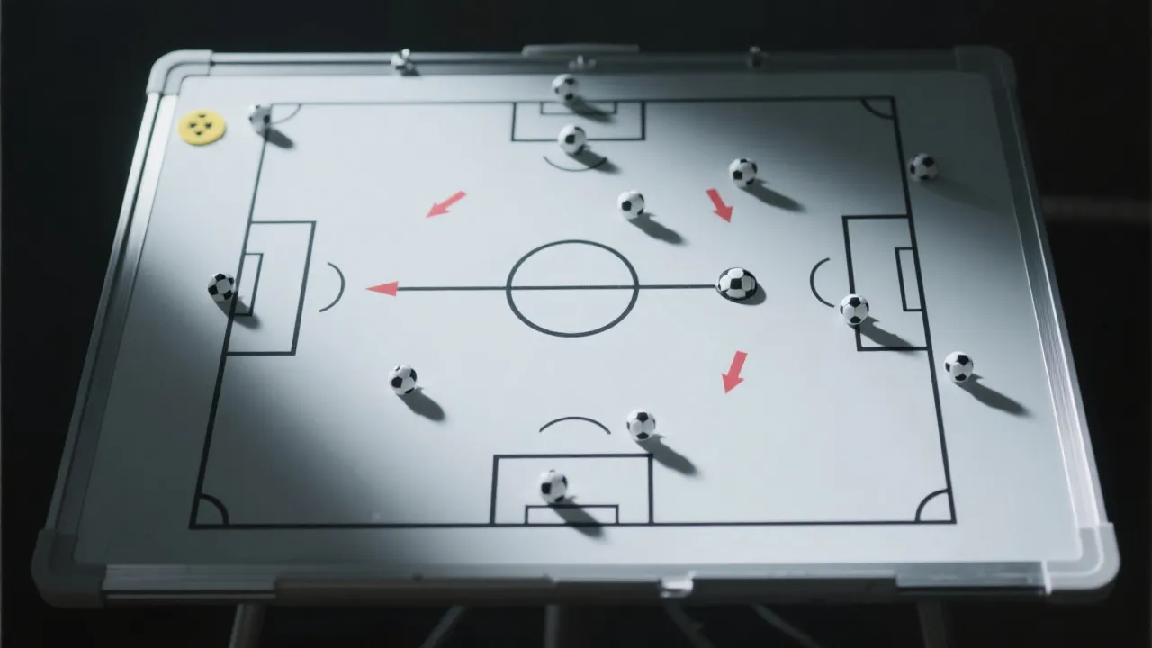 世界杯决赛定位球战术板与跑位箭头示意
